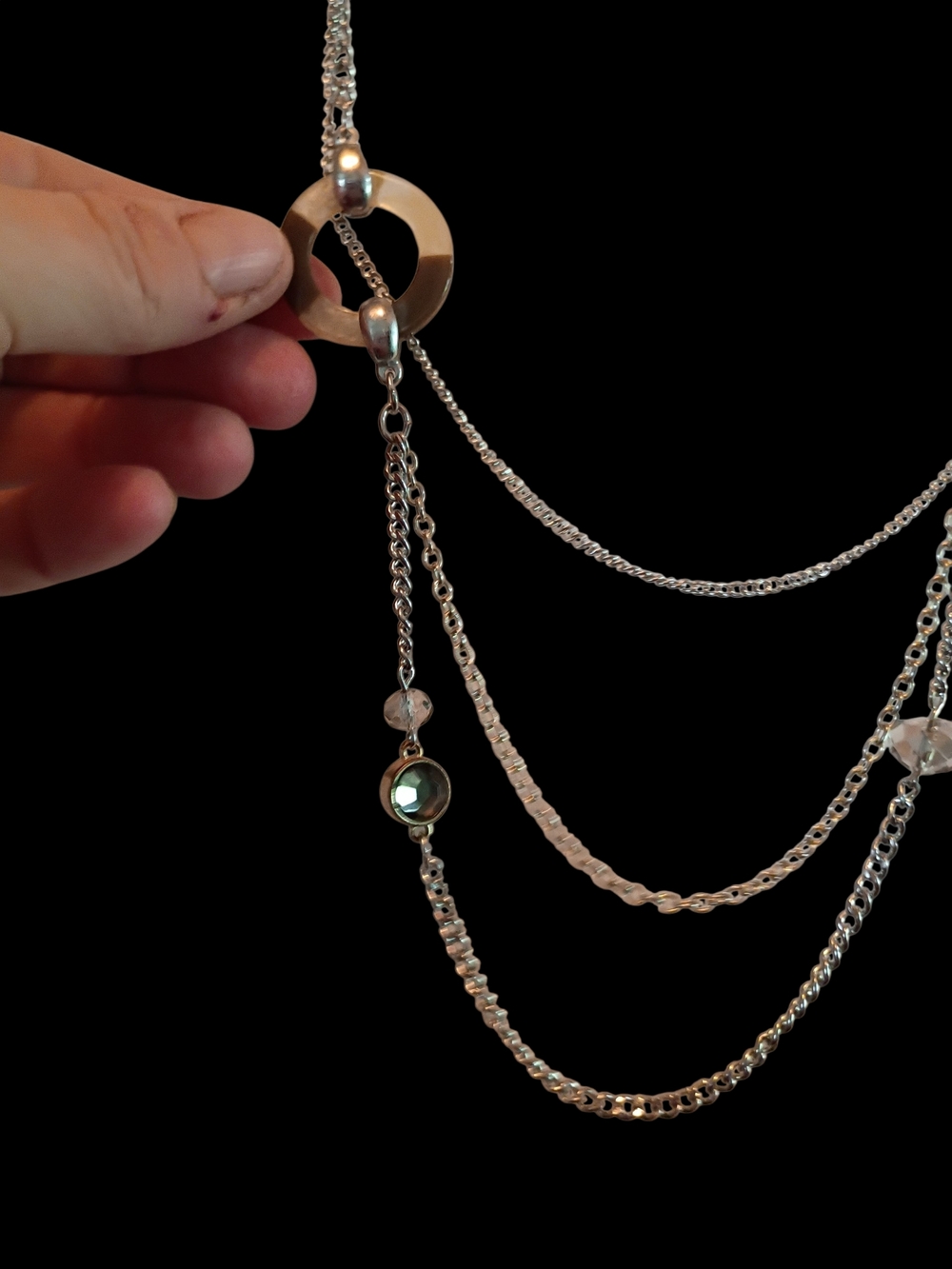 Loft Long Flapper  Style Multi-Strand Tortoise Shell Ring Crystal Necklace